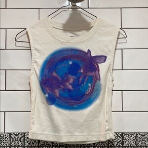 Urban Outfitters Blue and White Tank Top with Graphic Design